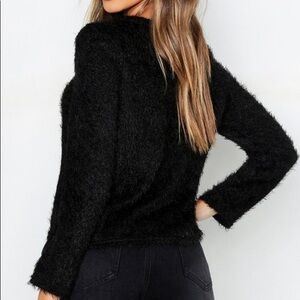 Divided H&M Fuzzy Cropped Soft Cozy Long Sleeve Black Sweater